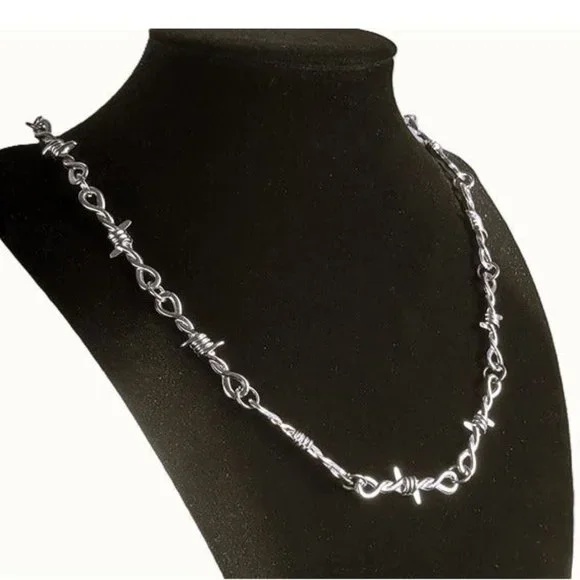 20" Womens 18K White Gold Barbed Wire Chain Necklace Silver Jewelry 18 Karat NEW - Picture 10 of 12